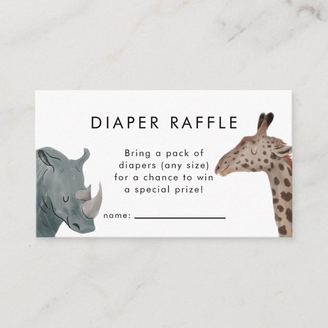 Tarjeta De Recepción Tema de Safari Baby Shower Diaper Raffle Ticket (Anverso)