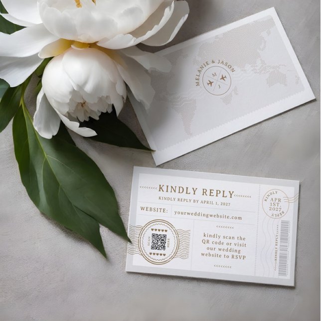 Tarjeta De Recepción Tema de viaje de boda de destino Código QR RSVP (Destination Wedding Travel Theme QR Code RSVP Enclosure Card)