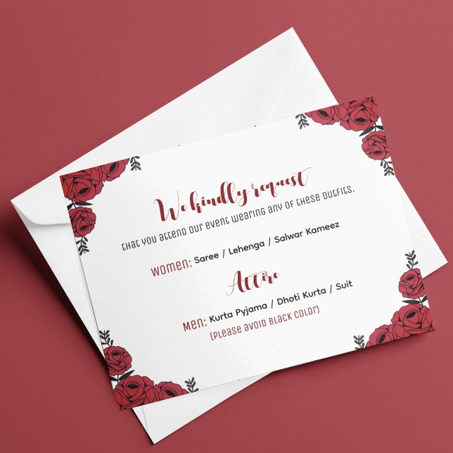Tarjeta De Recepción Tema del Boda floral de rosa roja (attire customizable card that matches your floral wedding theme)