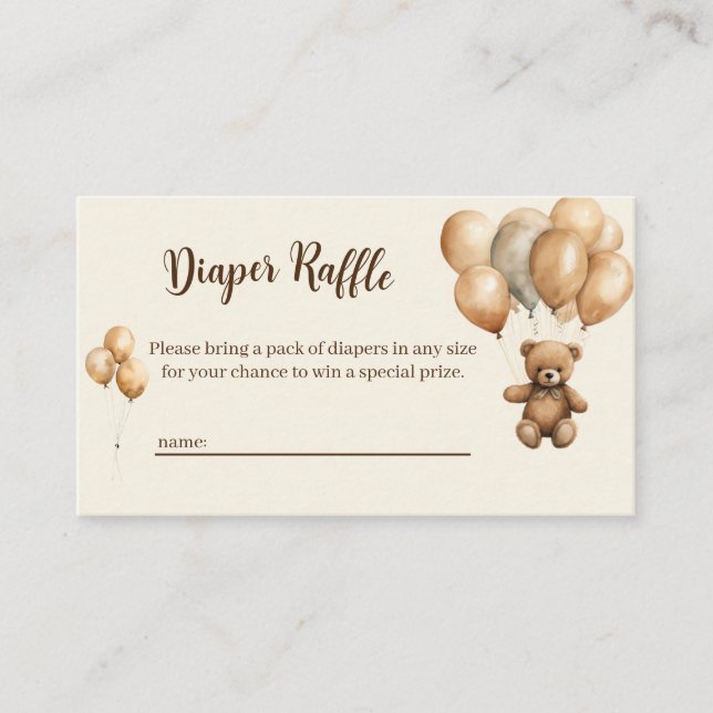 Tarjeta De Recepción Tema del oso Diaper Raffle Baby Shower (Anverso)