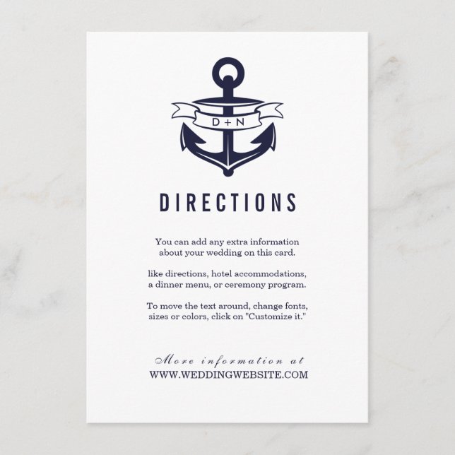 Tarjeta De Recepción Tema náutico | BODAS (Anverso)