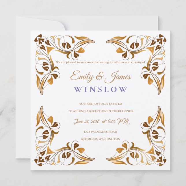 Tarjeta de recepción Temple Wedding Fancy Leaf Bor (Anverso)