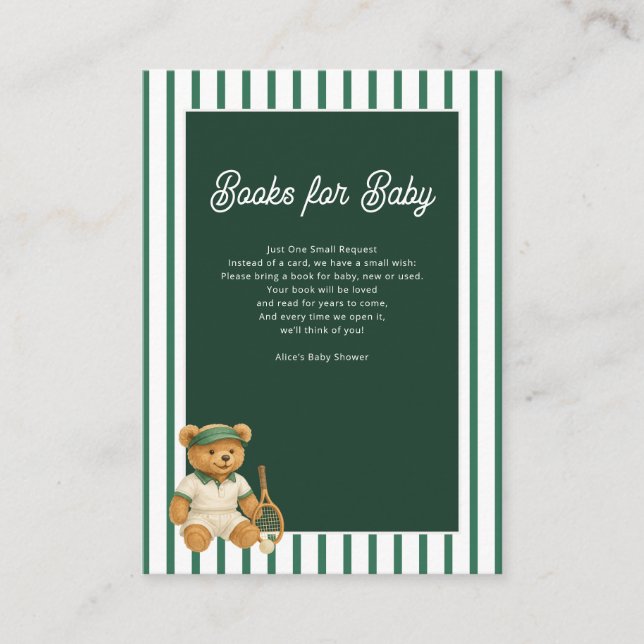 Tarjeta De Recepción Tennis Bear Baby Shower Books Para (Anverso)