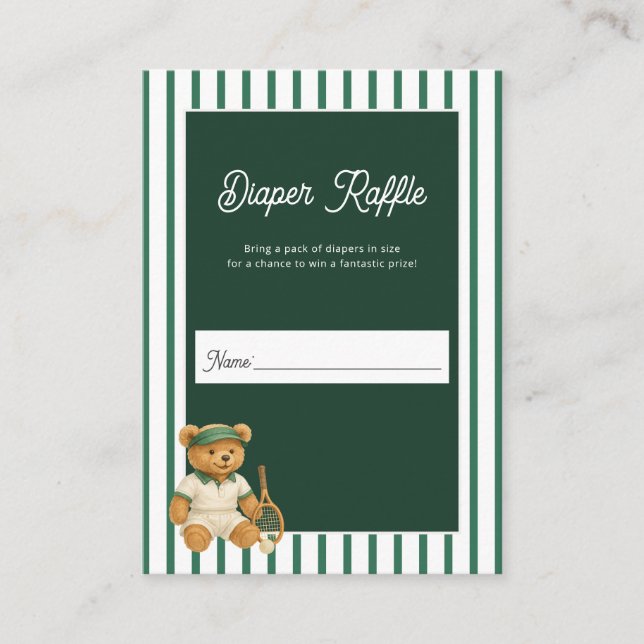 Tarjeta De Recepción Tennis Bear Baby Shower Diaper Raffle (Anverso)