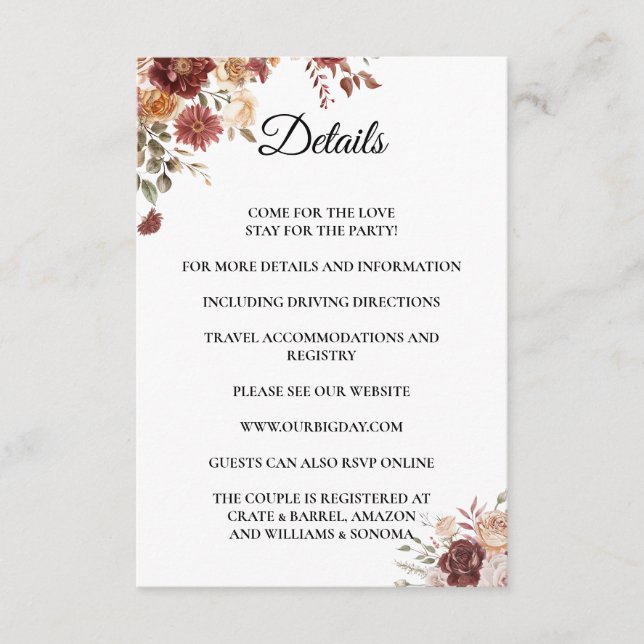 Tarjeta De Recepción Terra Cotta Enclosure Card Details (Anverso)