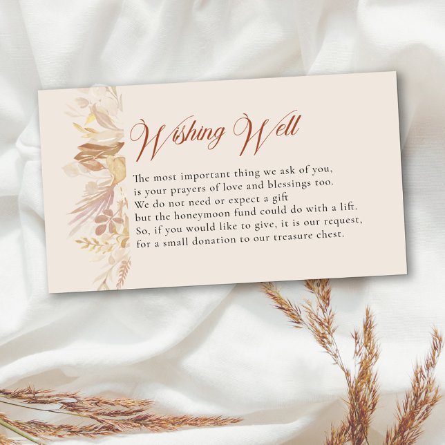Tarjeta De Recepción Terraccotta Cream Foliage Botánico Deseando Bien (Wishing Well wedding enclosure card in terracotta burnt orange and cream with editable poem)