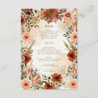 Tarjeta De Recepción Terracota Boho Floral Otoño Rústico Elegante