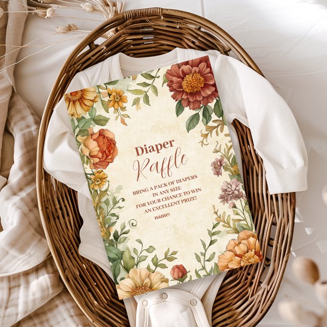 Tarjeta De Recepción Terracota Floral Baby en Bloom Diapper Raffle (Subido por el creador)