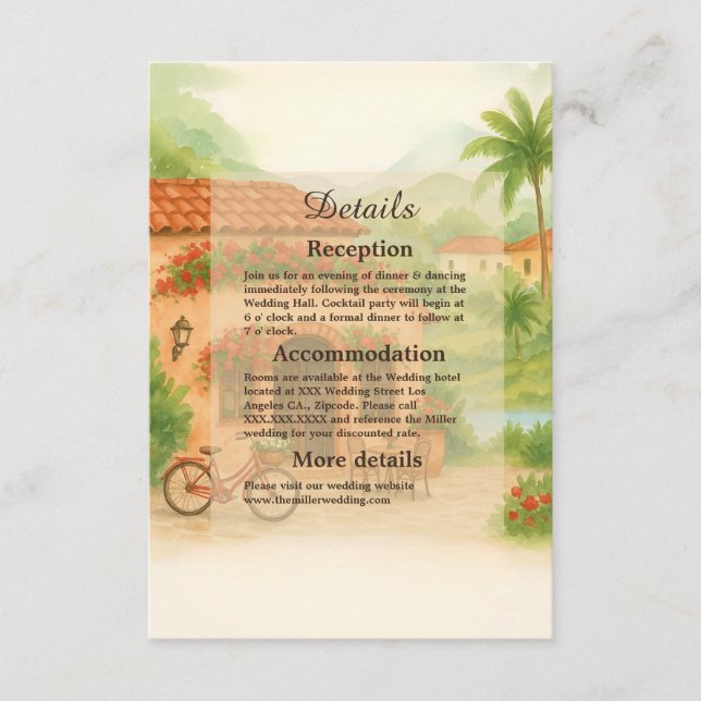Tarjeta De Recepción Terracota Hacienda Española Boda de Destino (Anverso)