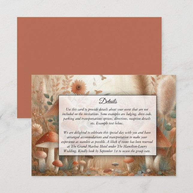 Tarjeta De Recepción Terracota Seta Mágica del Bosque Boda (Anverso / Reverso)