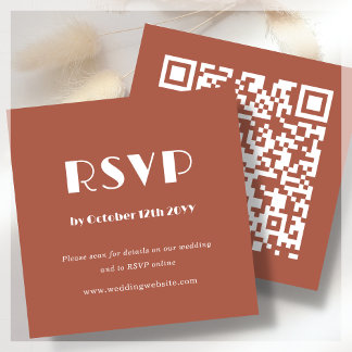 Tarjeta De Recepción Terracotta Art Deco | Código QR | RSVP de boda