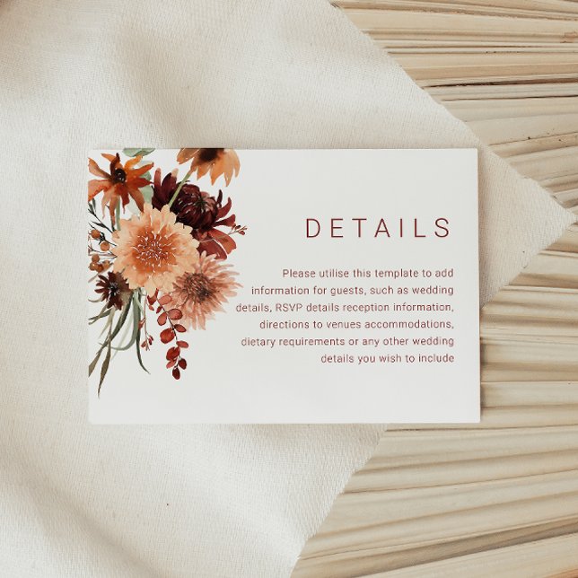 Tarjeta De Recepción Terracotta Boho Boda: Detalles del Boda (Subido por el creador)