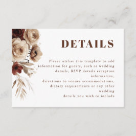 Tarjeta De Recepción Terracotta Boho Floral Details Boda