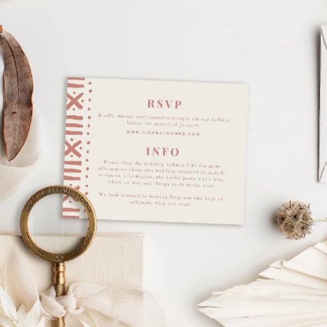 Tarjeta De Recepción Terracotta Boho Mudcloth Boda fronterizo (Subido por el creador)