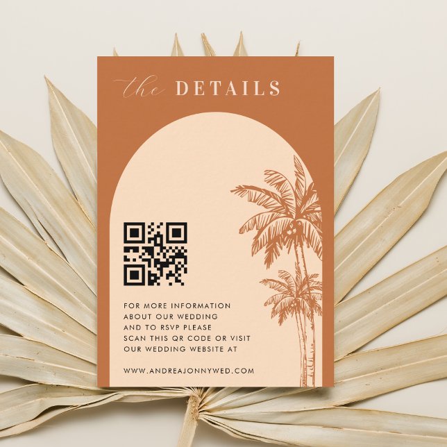 Tarjeta De Recepción Terracotta Boho Palm Trees QR Código Detalles Boda (Subido por el creador)