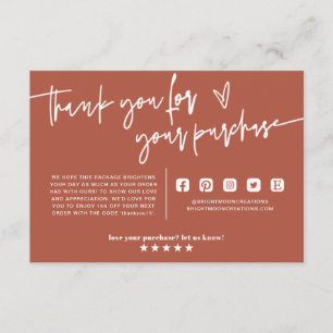 Tarjeta De Recepción Terracotta Boho Pequeña Empresa Gracias Insertar