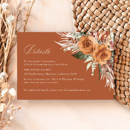 Tarjeta De Recepción Terracotta Boho Rose Floral Wedding Details Hotel