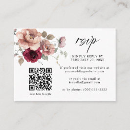Tarjeta De Recepción Terracotta Burgundy Floral QR Código Boda RSVP