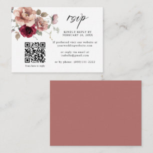 Tarjeta De Recepción Terracotta Burgundy Floral QR Código Boda RSVP