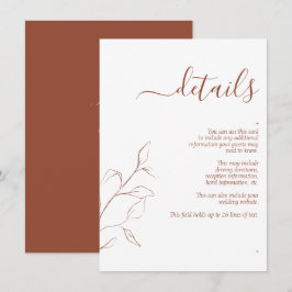 Tarjeta De Recepción Terracotta Burnt Orange Botanical Wedding Details 