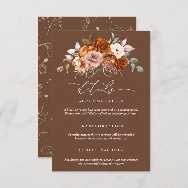 Tarjeta De Recepción Terracotta Burnt Orange Floral Wedding  (Anverso / Reverso)