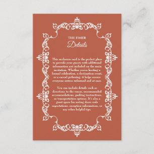 Tarjeta De Recepción Terracotta Clásica Rústica con Esmalte Ornamental