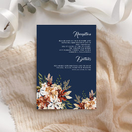 Tarjeta De Recepción Terracotta Floral Boda azul de la Marina de Flor S