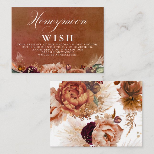 Tarjeta De Recepción Terracotta Floral Boho Boda Honeymoon Wish (Anverso / Reverso)