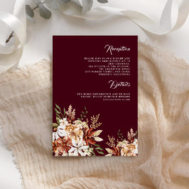 Tarjeta De Recepción Terracotta Floral Flor silvestre Borgoña Boda