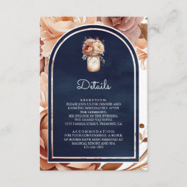 Tarjeta De Recepción Terracotta Floral Mason Jar Navy Wedding Details