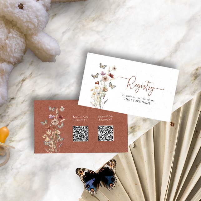 Tarjeta De Recepción Terracotta Floral Registry Baby Shower (Terracotta Floral Registry Baby Shower Enclosure Card with QR Codes by Painted Paperie
)