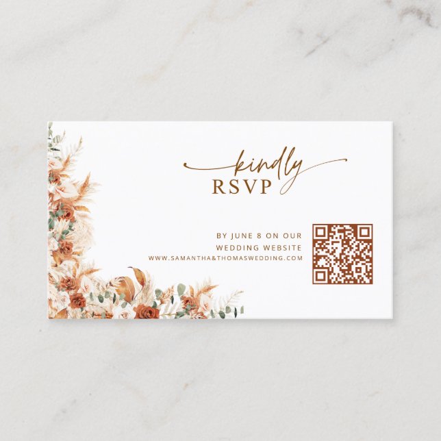 Tarjeta De Recepción Terracotta Floral Wedding QR code RSVP  (Anverso)