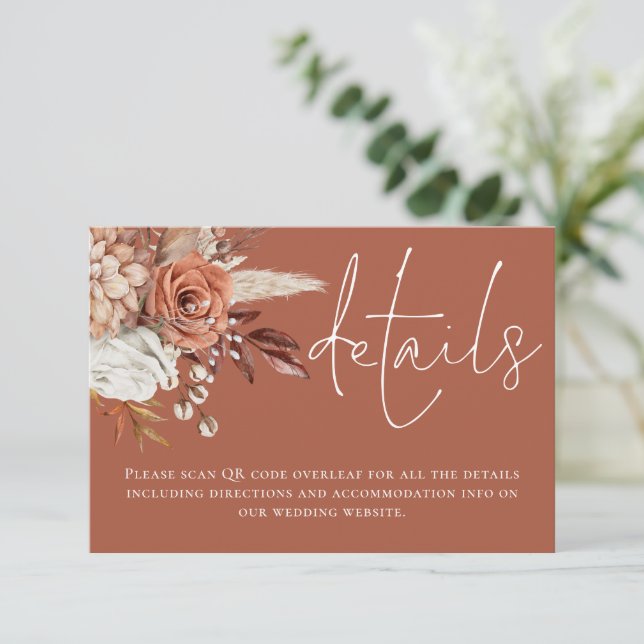 Tarjeta De Recepción Terracotta Florals Código QR Detalles del Boda de  (Anverso de pie)