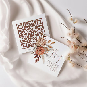 Tarjeta De Recepción Terracotta Florals QR Código Script Wedding RSVP