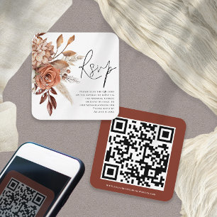 Tarjeta De Recepción Terracotta Florals Script QR Boda de código RSVP