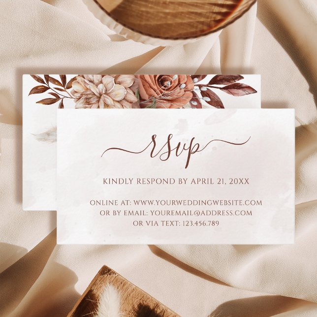 Tarjeta De Recepción Terracotta Flores Boho Boho Fall Wedding Online RS (Subido por el creador)