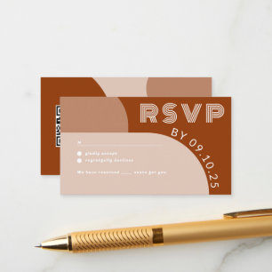 Tarjeta De Recepción Terracotta Groovy Arch Retro RSVP Boda de código Q