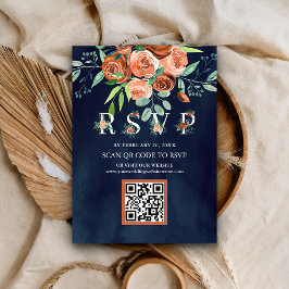 Tarjeta De Recepción Terracotta Marina Floral Azul Código QR Código RSV