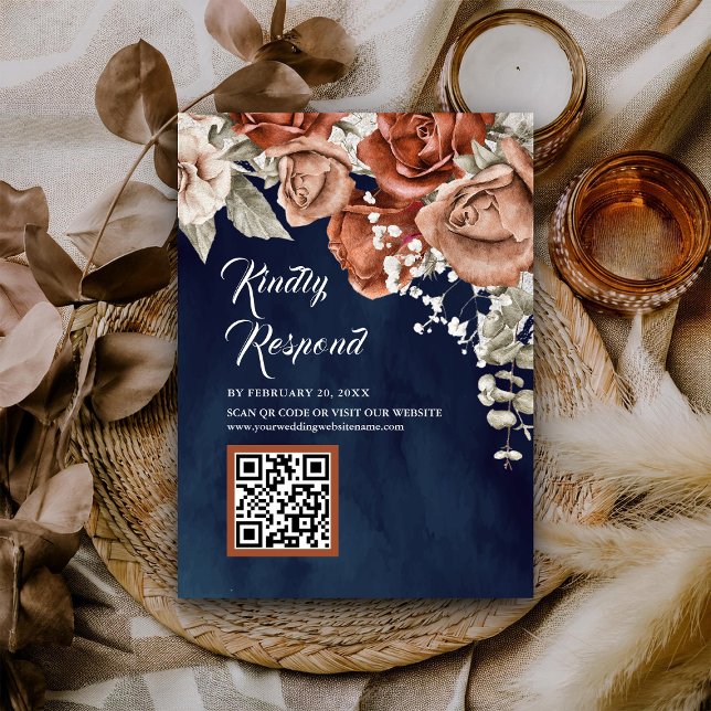 Tarjeta De Recepción Terracotta Marina Floral Azul Código QR Código RSV (Subido por el creador)