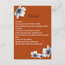 Tarjeta De Recepción Terracotta Moda Floral Azul Anemone Boda de otoño