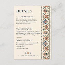 Tarjeta De Recepción Terracotta Navy Patterned Floral Wedding Details