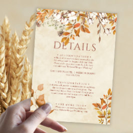 Tarjeta De Recepción Terracotta Otoño Sale Detalles de Boho Fall Weddin