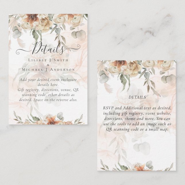 Tarjeta De Recepción Terracotta Pampas Grass BOHO Boda (Anverso / Reverso)