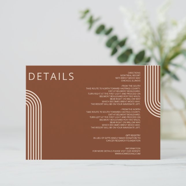 Tarjeta De Recepción Terracotta Rustic Boho Arqueado Boda moderno (Anverso de pie)