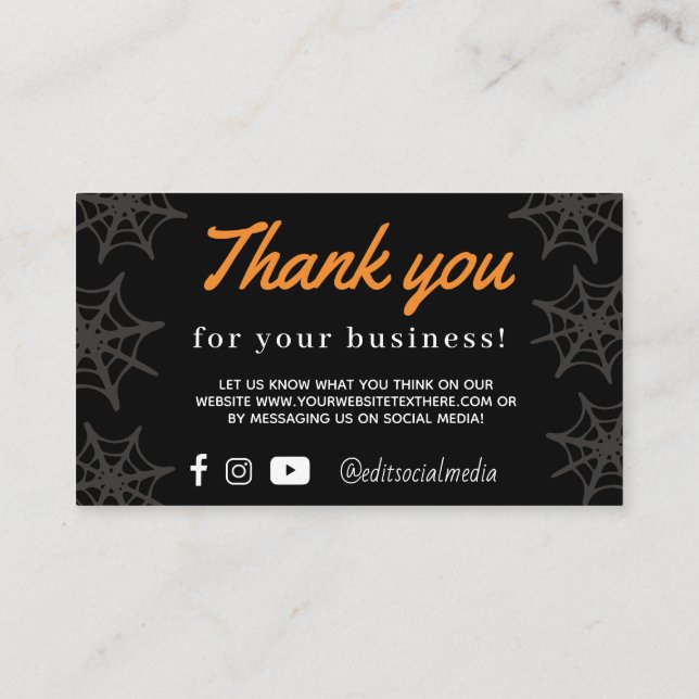 Tarjeta De Recepción Texas Halloween Spider Web Thank Yall (Reverso)