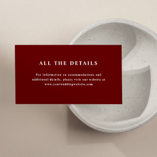 Tarjeta De Recepción Texto elegante rojo oscuro   Detalles del Boda