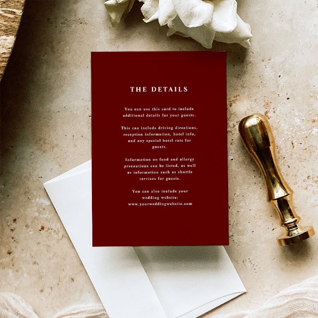 Tarjeta De Recepción Texto elegante rojo oscuro | Detalles del invitado (Subido por el creador)