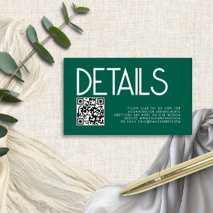 Tarjeta De Recepción Texto moderno Código QR Detalles del Boda Esmerald