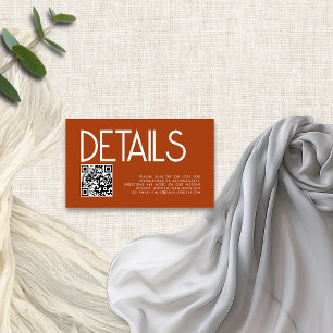 Tarjeta De Recepción Texto moderno Código QR Detalles del Boda Terracot