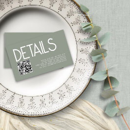 Tarjeta De Recepción Texto moderno Código QR Detalles del Boda verde sa